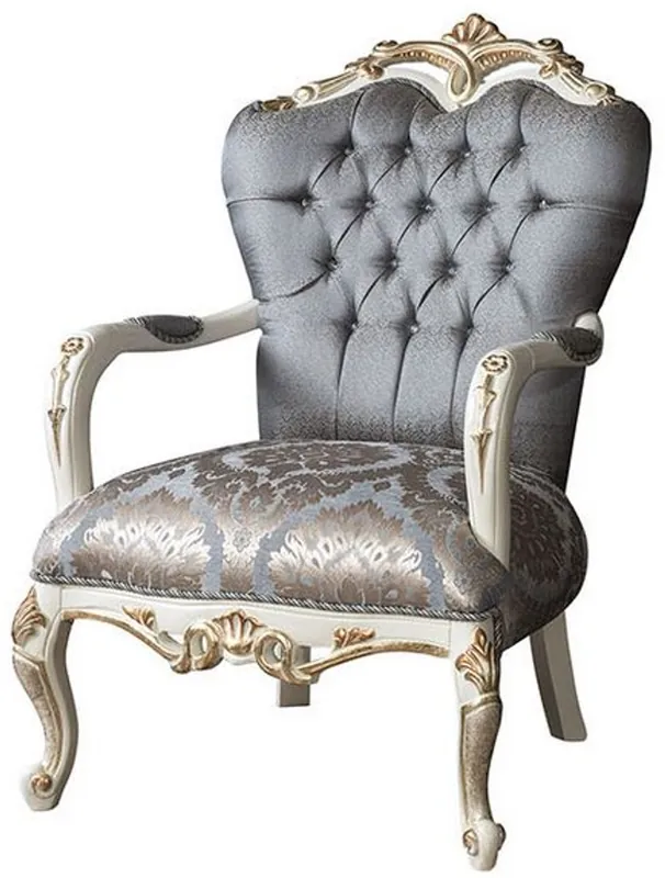 Casa Padrino Luxus Barock Wohnzimmer Sessel mit Glitzersteinen Blau / Weiß / Gold 95 x 80 x H. 115 cm - Edle Wohnzimmer Möbel im Barockstil Neu Im Sortiment