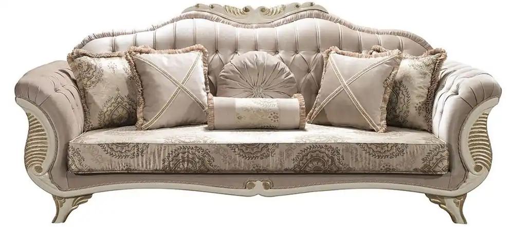 Wochenendangebot Casa Padrino Luxus Barock Wohnzimmer Sofa mit Glitzersteinen und dekorativen Kissen Grau / Creme / Gold 220 x 80 x H. 100 cm - Edle Barockstil Möbel