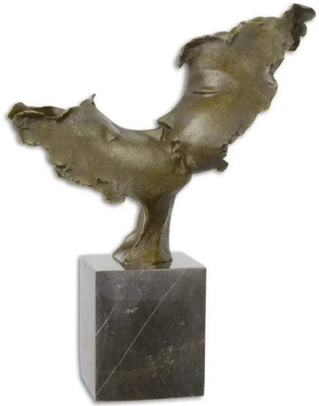 Casa Padrino Luxus Bronze Skulptur küssende Gesichter Bronze / Schwarz 37,8 x 12,8 x H. 45,9 cm - Bronzefigur mit Marmorsockel - Deko Accessoires Knallerangebot