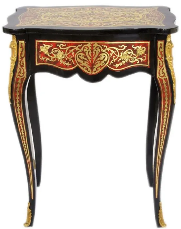 Abverkauf Casa Padrino Barock Beistelltisch mit Schublade und wunderschönen Verzierungen Schwarz / Rot / Gold - Barock Möbel
