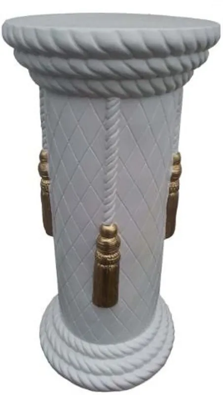 Casa Padrino Barock Säule Weiß / Gold H. 76 cm - Prunkvolle runde Kunstharz Deko Säule - Dekorative Accessoires im Barockstil Beliebt