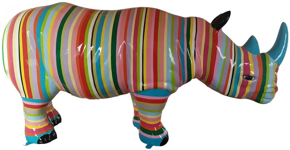 Günstig Casa Padrino Designer Dekofigur Nashorn mit Streifen Mehrfarbig 175 x H. 80 cm - Riesige Deko Skulptur - Gartenfigur - Gartendeko