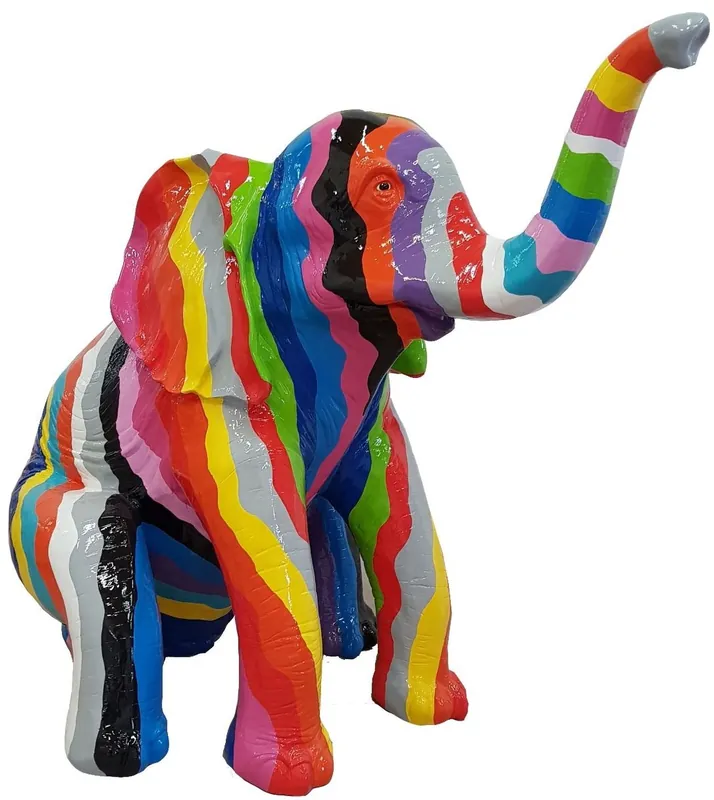 Echt Casa Padrino Designer Deko Skulptur sitzender Elefant Mehrfarbig H. 140 cm - Deko Tierfigur - Riesige Gartendekofigur