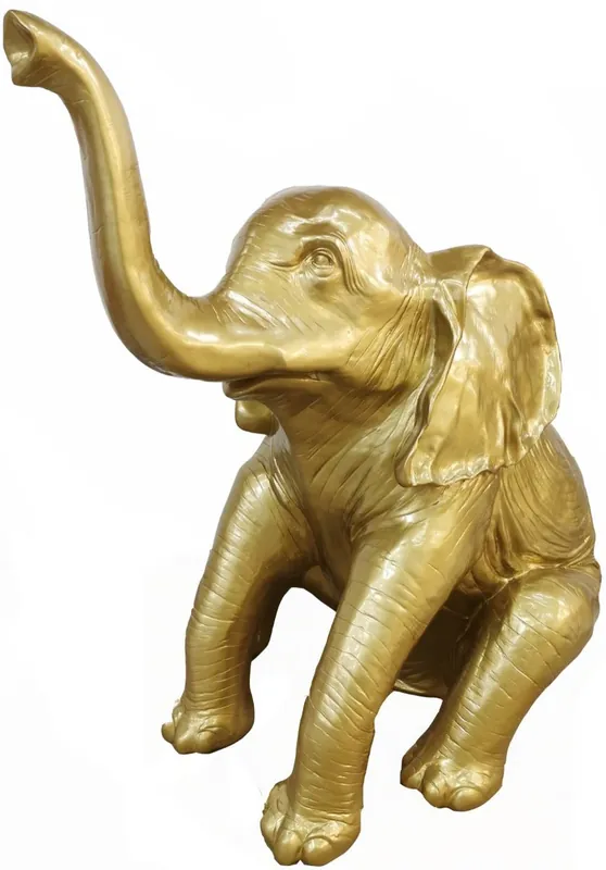 Begrenztes Angebot Casa Padrino Designer Deko Skulptur sitzender Elefant Gold H. 140 cm - Deko Tierfigur - Riesige Gartendekofigur