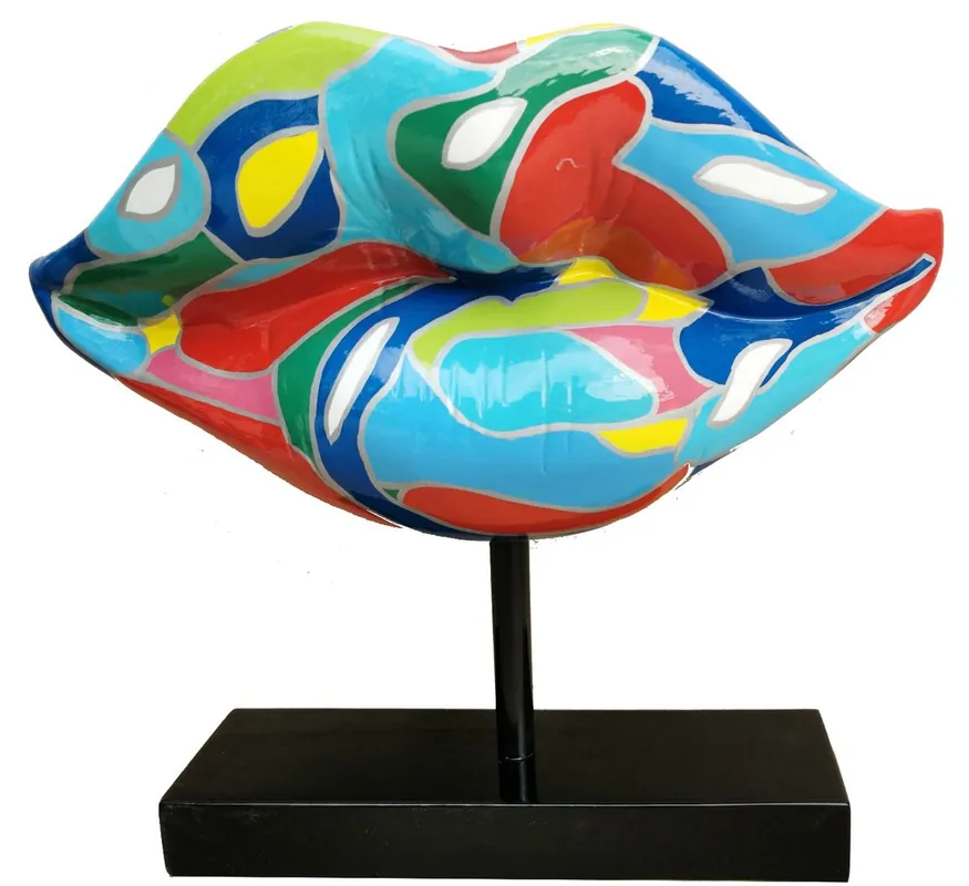 Bestseller Casa Padrino Designer Deko Skulptur Lippen Mund mit Ständer Mehrfarbig / Schwarz 55 x H. 45 cm - Wohnzimmer Deko