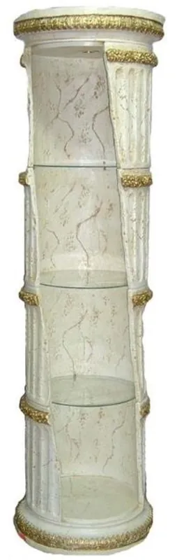 Casa Padrino Barock Säulenschrank Weiß / Gold H. 202 cm - Runder Vitrinenschrank - Beleuchteter Wohnzimmerschrank mit Glasregalen - Barock Möbel Letzte Chance