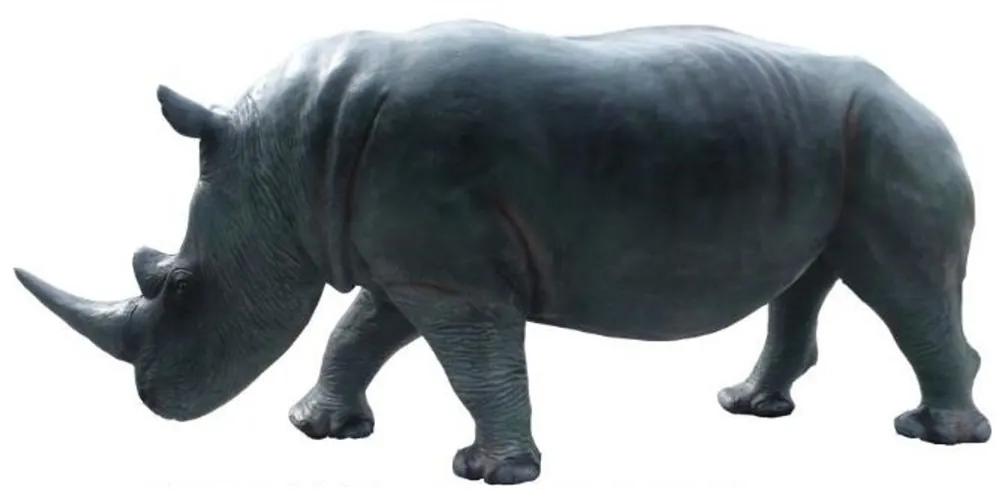 Casa Padrino Deko Skulptur Nashorn Grau / Blau 390 x 105 x H. 160 cm - Riesige Lebensgroße Gartenfigur - Gartendeko Nur Für Kurze Zeit