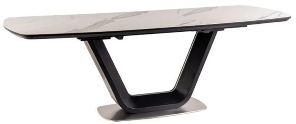 Neu Im Sortiment Casa Padrino Luxus Esstisch Weiß / Schwarz / Silber 160-220 x 90 x H. 76 cm - Ausziehbarer Küchentisch mit Tischplatte in Marmoroptik - Luxus Esszimmer Möbel