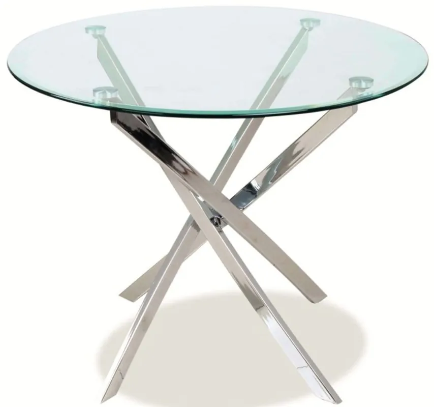 Casa Padrino Luxus Esstisch Silber Ø 90 x H. 71 cm - Moderner runder Esszimmertisch mit gehärteter Glasplatte und verchromten Metall Tischbeinen - Küchenmöbel Zertifiziert