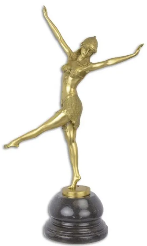 Casa Padrino Luxus Bronze Skulptur Arabische Tänzerin Gold / Schwarz 12,9 x 27,8 x H. 45,4 cm - Bronzefigur mit Marmorsockel - Deko Accessoires Geprüft