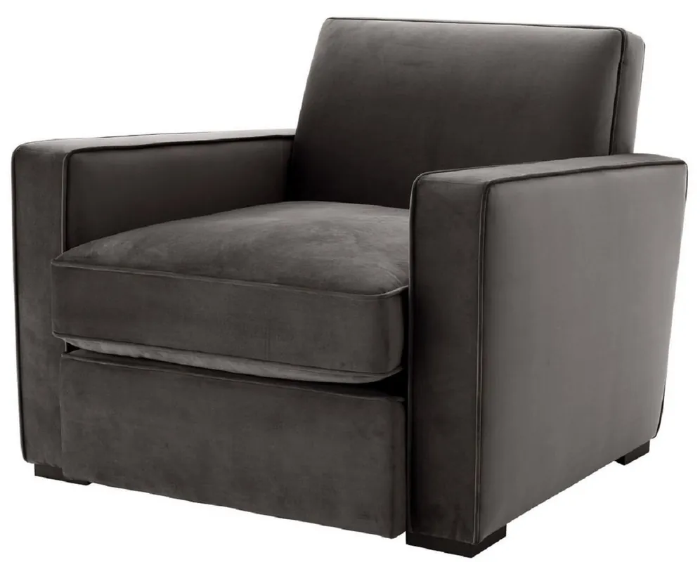 Casa Padrino Luxus Samt Sessel Grau / Schwarz 95 x 103,5 x H. 82 cm - Edler Wohnzimmer Sessel - Luxus Qualität Neu Im Sortiment