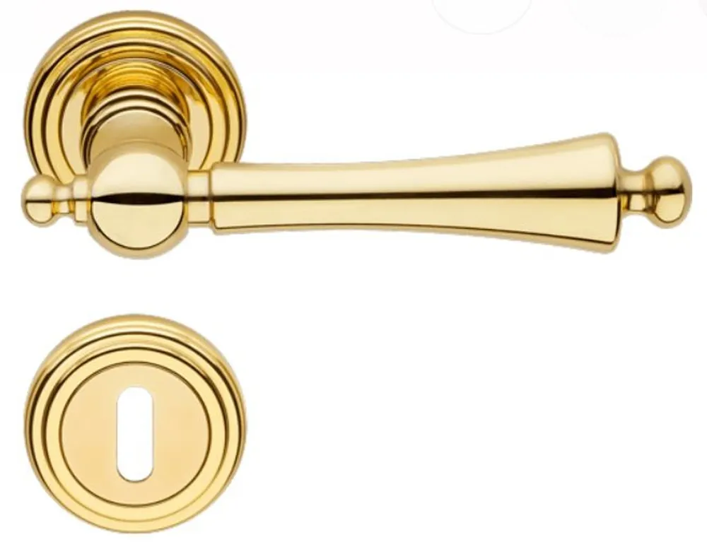 Casa Padrino Luxus Jugendstil Türgriff Set Messingfarben 13,6 x H. 5 cm - Edle Türklinken mit Rosetten - Luxus Qualität - Made in Italy Top-Seller