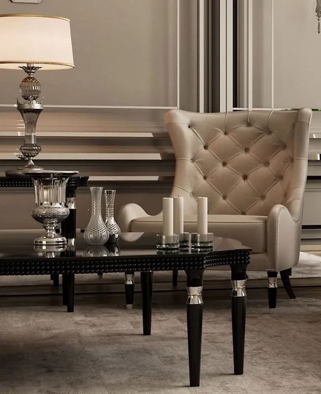 Abverkauf Casa Padrino Luxus Art Deco Chesterfield Ohrensessel Grau / Schwarz / Silber 90 x 75 x H. 105 cm - Wohnzimmer Sessel - Luxus Qualität