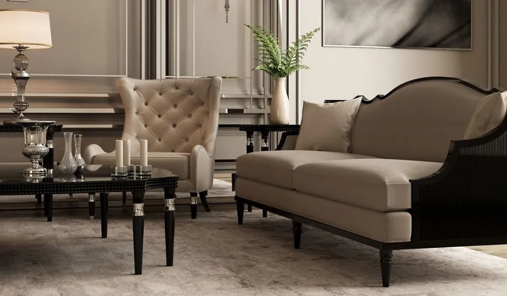Preiswert Casa Padrino Luxus Art Deco Sofa Grau / Schwarz 260 x 87 x H. 100 cm - Art Deco Wohnzimmer Möbel - Luxus Qualität