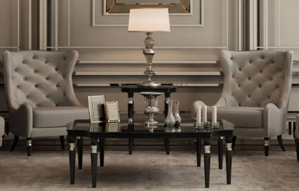 Casa Padrino Luxus Art Deco Couchtisch Schwarz / Silber 130 x 130 x H. 45 cm - Art Deco Wohnzimmertisch - Art Deco Wohnzimmer Möbel - Luxus Qualität Meistverkauft