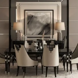 Begrenztes Angebot Casa Padrino Luxus Art Deco Esszimmer Set Grau / Schwarz / Silber - 1 Esstisch & 6 Esszimmerstühle - Art Deco Esszimmermöbel - Luxus Qualität