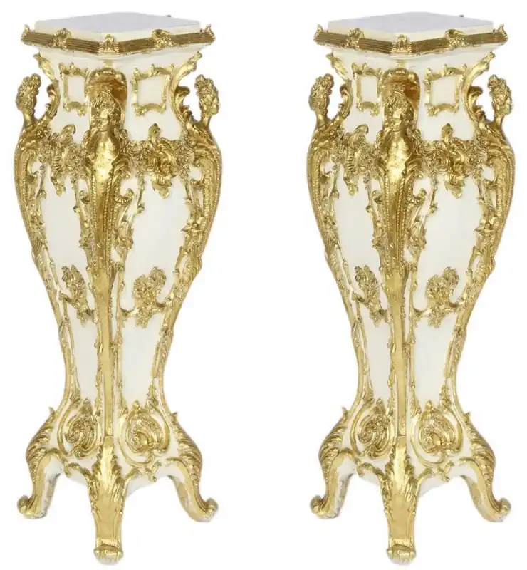 Top-Preis Casa Padrino Barock Säulen Set Creme / Gold 25 x 25 x H. 70 - Antik Stil Säulen - Prunkvolle Barock Möbel