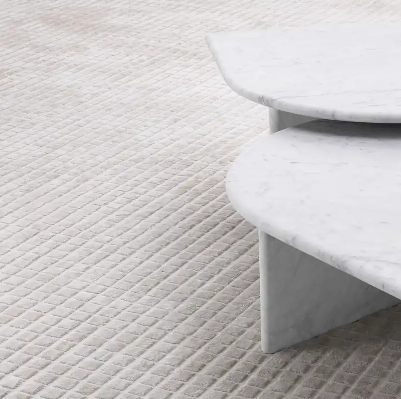 Casa Padrino Luxus Wohnzimmer Teppich Silber Sandfarben 200 x 300 cm - Moderner handgewebter rechteckiger Viskose Teppich - Luxus Qualität Preiswert