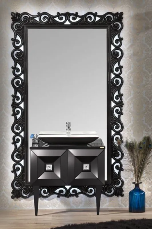 Heißes Angebot Casa Padrino Luxus Barock Badezimmer Set Schwarz - Waschtisch mit Waschbecken und Wandspiegel - Prunkvolle Badezimmermöbel im Barockstil