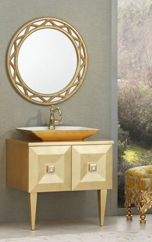 Casa Padrino Luxus Barock Badezimmer Set Gold - Waschtisch mit Waschbecken und Wandspiegel - Edel & Prunkvoll - Luxus Qualität Garantierte Lieferung
