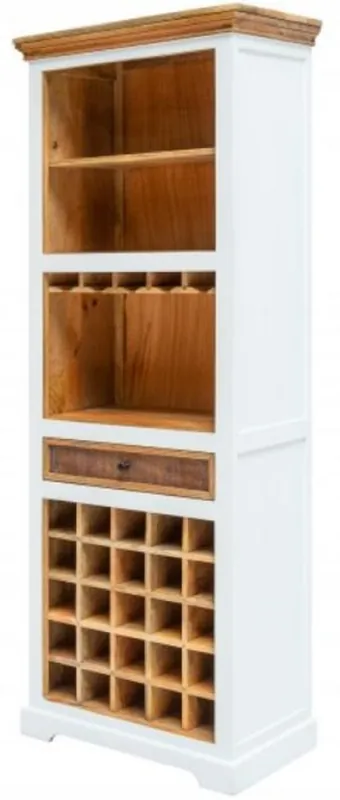 Casa Padrino Landhausstil Weinschrank Weiß / Naturfarben 72 x 40 x H. 196 cm - Handgefertigter Massivholz Barschrank - Barmöbel im Landhausstil Heißes Angebot