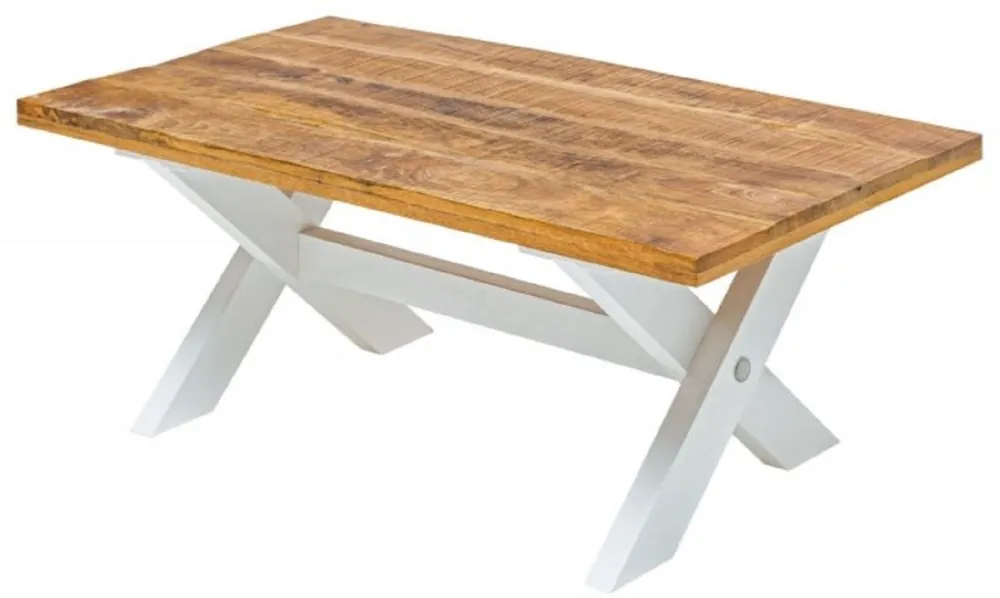 Top-Angebot Casa Padrino Landhausstil Couchtisch Naturfarben / Weiß 110 x 60 x H. 45 cm - Handgefertigter Massivholz Wohnzimmertisch - Wohnzimmer Möbel im Landhausstil