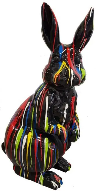 Casa Padrino Designer Deko Skulptur Hase Schwarz / Mehrfarbig H. 110 cm - Tierfigur - Dekofigur - Gartenfigur - Gartendeko Angebot