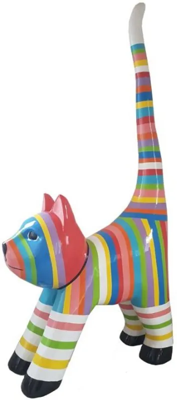 Casa Padrino Designer Gartendeko Skulptur Katze Mehrfarbig gestreift H. 190 cm - Tierfigur - Gartenfigur Markenware
