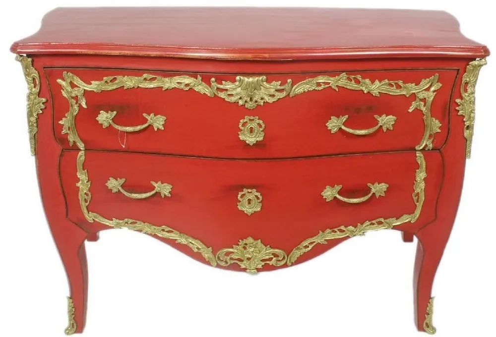 Sofort Bestellen Casa Padrino Barock Kommode Antik Rot / Gold 130 x 65 x H. 90 cm - Handgefertigte Massivholz Antik Stil Kommode mit 2 Schubladen - Barock Möbel