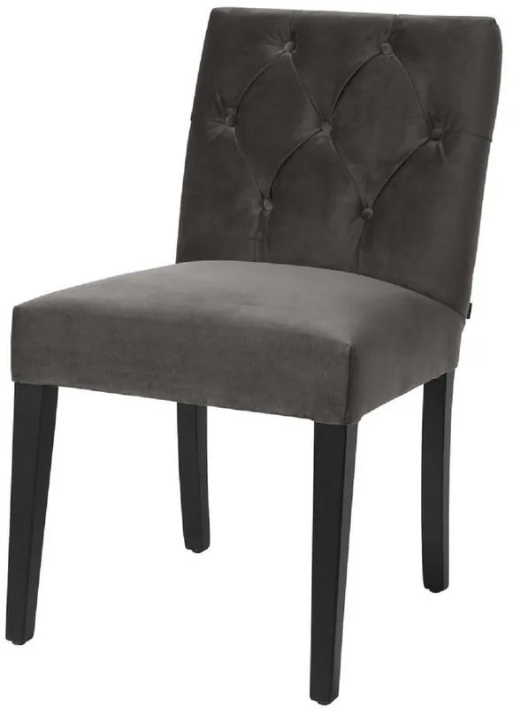 Kracherpreis Casa Padrino Luxus Esszimmerstuhl Grau / Schwarz 51 x 64 x H. 90 cm - Chesterfield Küchenstuhl mit edlem Samtstoff - Luxus Esszimmer Möbel