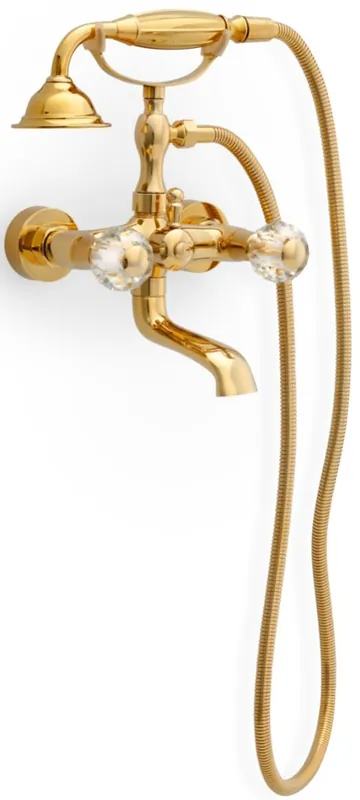 Echt Casa Padrino Luxus Jugendstil Wannenbatterie mit Schlauch und Handbrause Gold - Badewannen Armatur mit Kristallglas - Nostalgisches Bad Zubehör