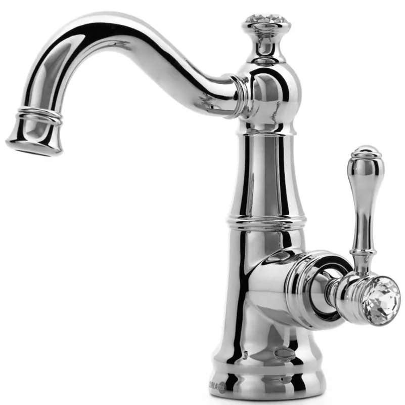 Casa Padrino Luxus Jugendstil Waschtischarmatur mit Kristallglas H. 20,8 cm - Verschiedene Farben - Neoklassische Badezimmer Accessoires - Luxus Bad Zubehör Top-Seller
