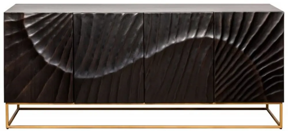 Top-Seller Casa Padrino Luxus Sideboard mit handgefertigter 3D Schnitzerei und 4 Türen Dunkelgrau / Gold 177 x 45 x H. 76 cm - Fernsehschrank - Wohnzimmerschrank - Wohnzimmer Möbel