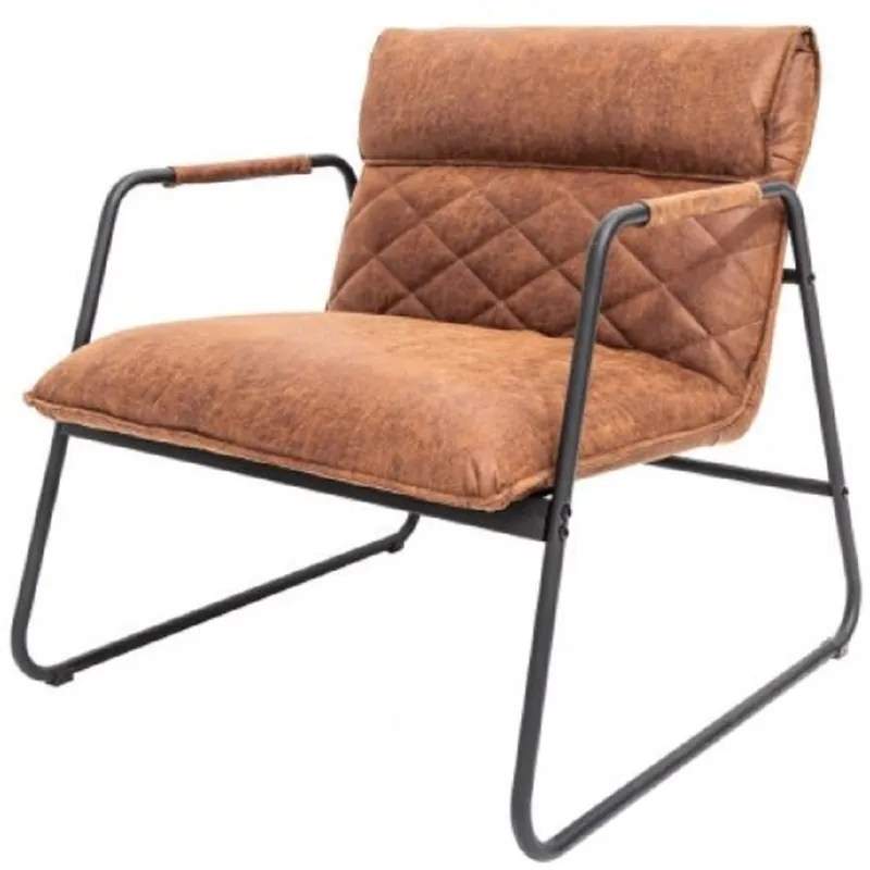 Casa Padrino Retro Lounge Sessel Vintage Hellbraun / Schwarz 71 x 72 x H. 79 cm - Kunstleder Sessel mit Metallgestell - Wohnzimmer Möbel Sale
