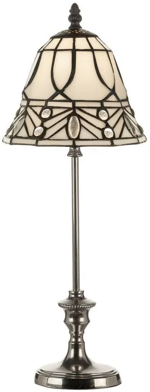 Casa Padrino Luxus Tiffany Tischleuchte Weiß / Schwarz / Silber Ø 18 x H. 49 cm - Elegante Schreibtischleuchte - Deko Accessoires Nur Für Kurze Zeit