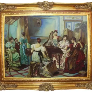Sonderangebot Casa Padrino Barock Ölgemälde Damen Musizieren Mehrfarbig / Gold 160 x 10 x H. 130 cm - Handgemaltes Gemälde mit prunkvollem Rahmen im Barockstil - Barock Deko Accessoires
