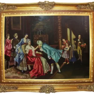 Top-Preis Casa Padrino Barock Ölgemälde Der Geburtstag Mehrfarbig / Gold 160 x 10 x H. 130 cm - Handgemaltes Gemälde mit prunkvollem Rahmen im Barockstil - Wanddeko im Barockstil