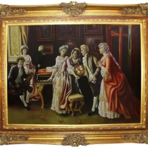 Casa Padrino Barock Ölgemälde Die Feier Mehrfarbig / Gold 160 x 10 x H. 130 cm - Handgemaltes Gemälde mit prunkvollem Rahmen im Barockstil - Barock Deko Accessoires Bestpreis