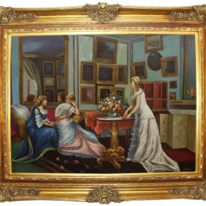 Aktuell Casa Padrino Barock Ölgemälde 3 Damen Mehrfarbig / Gold 160 x 10 x H. 130 cm - Handgemaltes Gemälde mit prunkvollem Rahmen im Barockstil - Barock Deko Accessoires