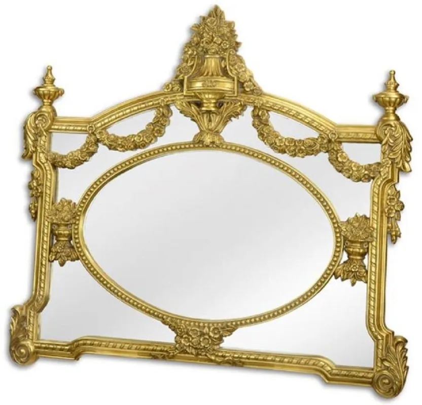 Casa Padrino Barock Spiegel Gold 131 x H. 116,5 cm - Garderoben Spiegel - Wohnzimmer Spiegel - Prunkvoller Wandspiegel im Barockstil Top-Seller