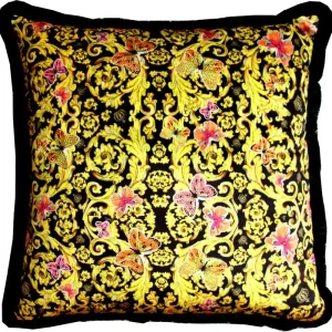 Riesiges XXL Luxus Barock Kissen "Flowers & Butterflies" Pompöös by Casa Padrino von Harald Glööckler 80 x 80 cm mit funkelnden Glitzersteinen Garantierte Lieferung