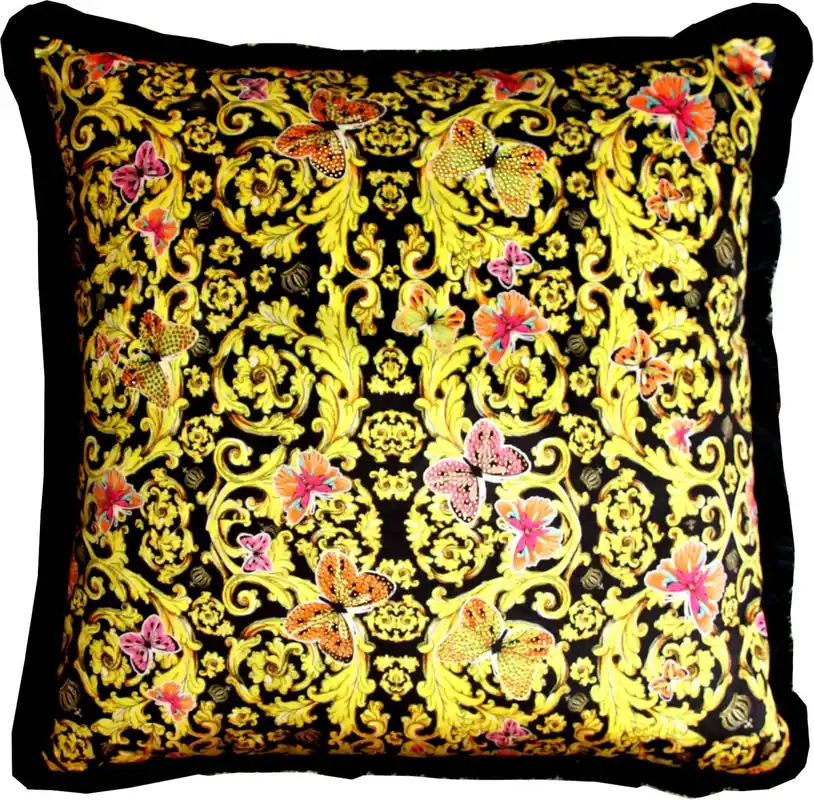 Riesiges XXL Luxus Barock Kissen "Flowers & Butterflies" Pompöös by Casa Padrino von Harald Glööckler 80 x 80 cm mit funkelnden Glitzersteinen Garantierte Lieferung