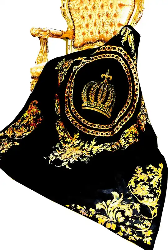 Schnäppchen Luxus Wohndecke Pompöös by Casa Padrino Barock Chains & Crown Schwarz / Gold von Harald Glööckler mit Glitzersteinen