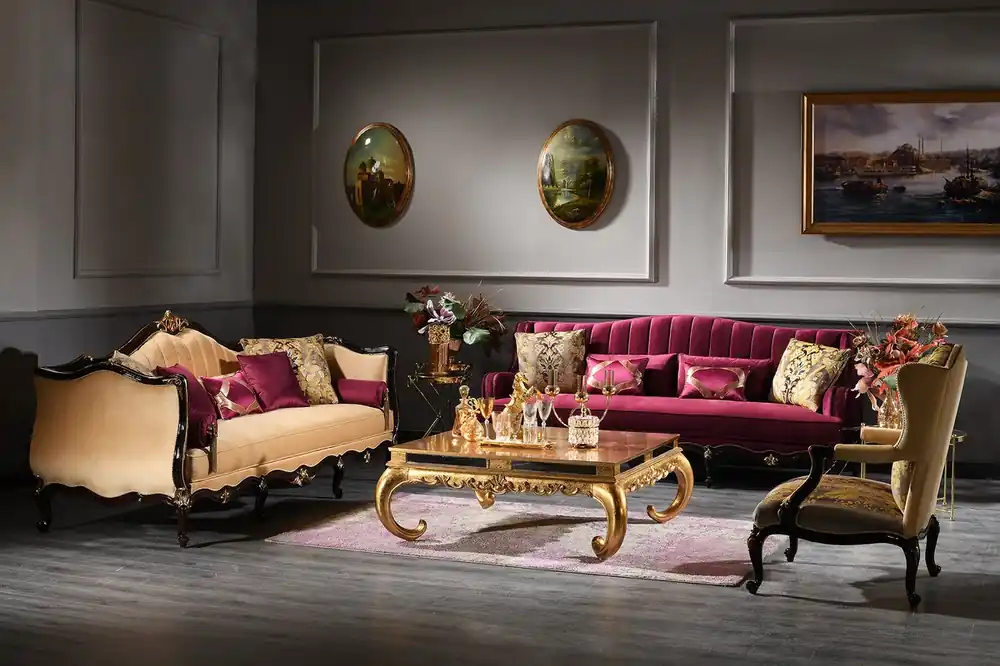 Casa Padrino Luxus Barock Wohnzimmer Set - 2 Sofas & 2 Sessel & 1 Couchtisch - Barock Möbel - Edel & Prunkvoll - Luxus Qualität - Made in Italy Highlight