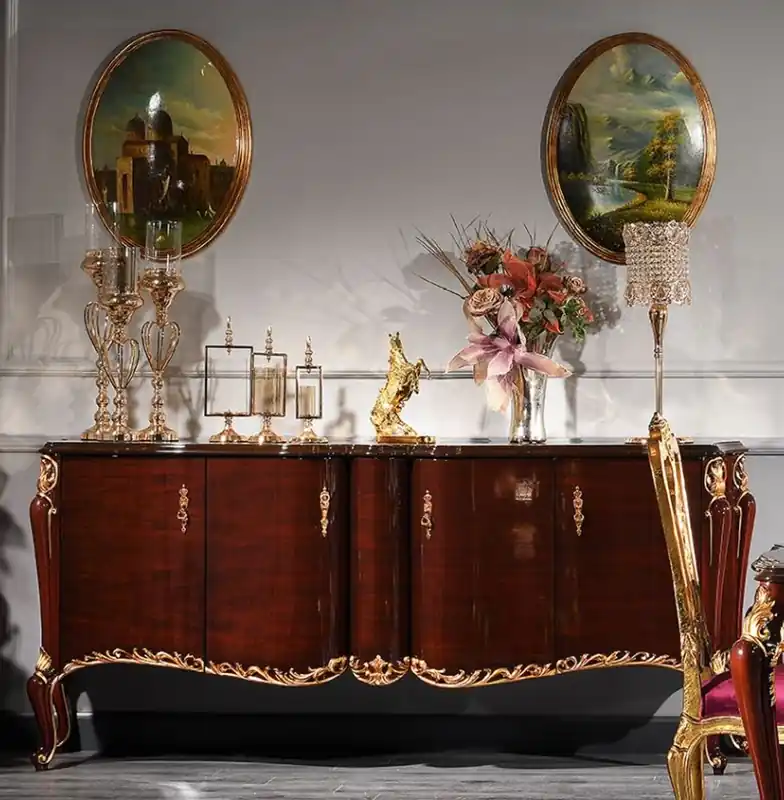 Heißes Angebot Casa Padrino Luxus Barock Sideboard Dunkelbraun / Gold 224 x 57 x H. 105 cm - Edler Schrank mit Glasplatte und 4 Türen - Barock Möbel