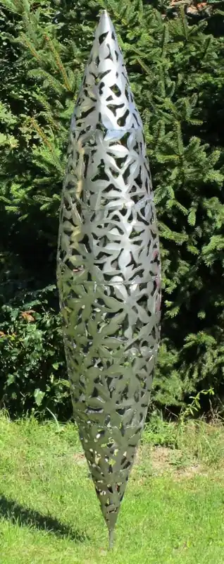 Casa Padrino Designer Edelstahl Garten Skulptur Zapfen Kegel Silber Ø 40 x H. 200 cm - Handgefertigte Gartenfigur - Luxus Garten Dekoration Begrenztes Angebot