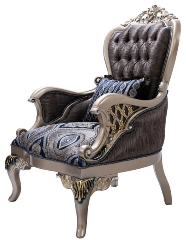 Begrenztes Angebot Casa Padrino Luxus Barock Sessel mit dekorativem Kissen Blau / Silber / Gold 81 x 85 x H. 119 cm - Barock Wohnzimmer Sessel - Barock Möbel