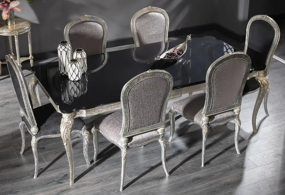 Casa Padrino Luxus Barock Esszimmer Set - 1 Esstisch & 6 Esszimmerstühle - Esszimmermöbel im Barockstil - Luxus Qualität - Edel & Prunkvoll Expressversand