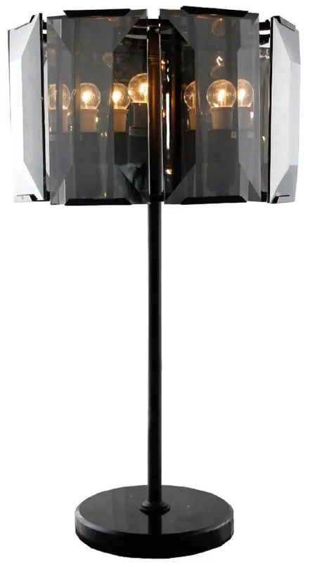 Must-Have Casa Padrino Luxus Tischleuchte Schwarz / Grau Ø 48 x H. 86 cm - Runde Tischlampe mit getöntem Glas und Marmorfuß - Luxus Kollektion