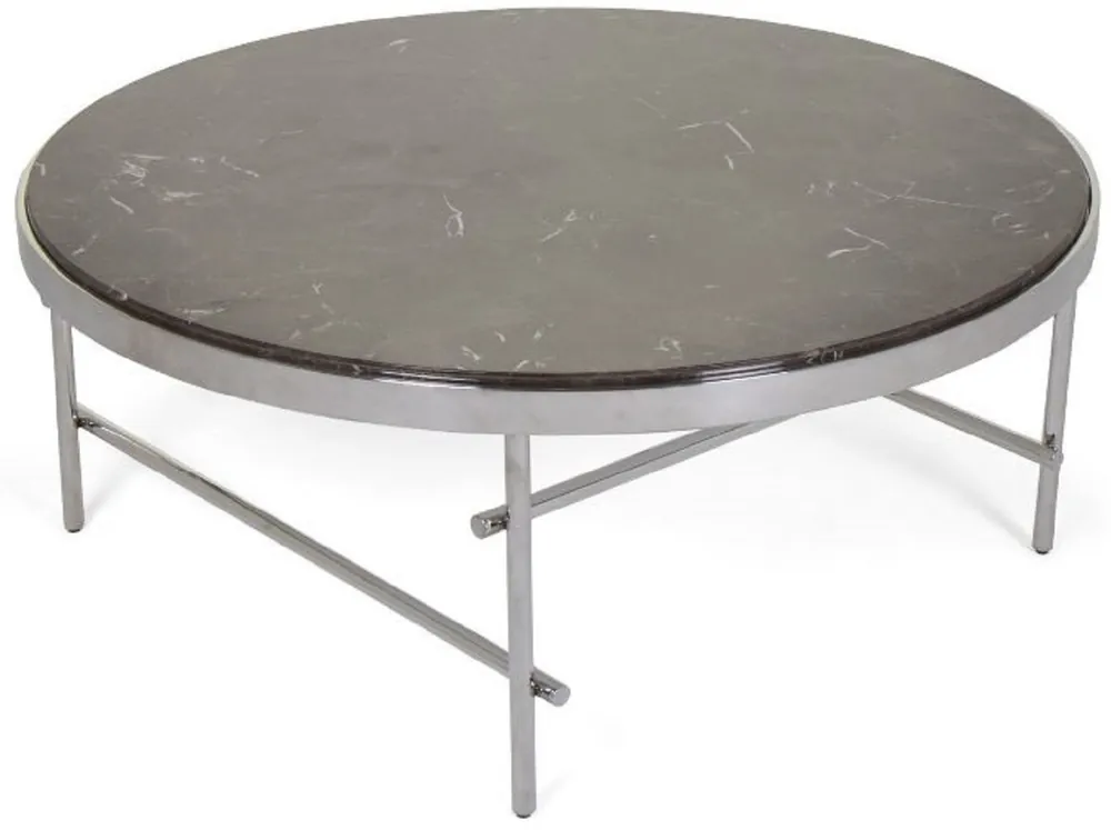Neu Im Sortiment Casa Padrino Luxus Couchtisch Dunkelbraun / Silber Ø 100 x H. 41 cm - Runder Wohnzimmertisch mit Marmorplatte und Edelstahl Gestell - Luxus Wohnzimmer Möbel